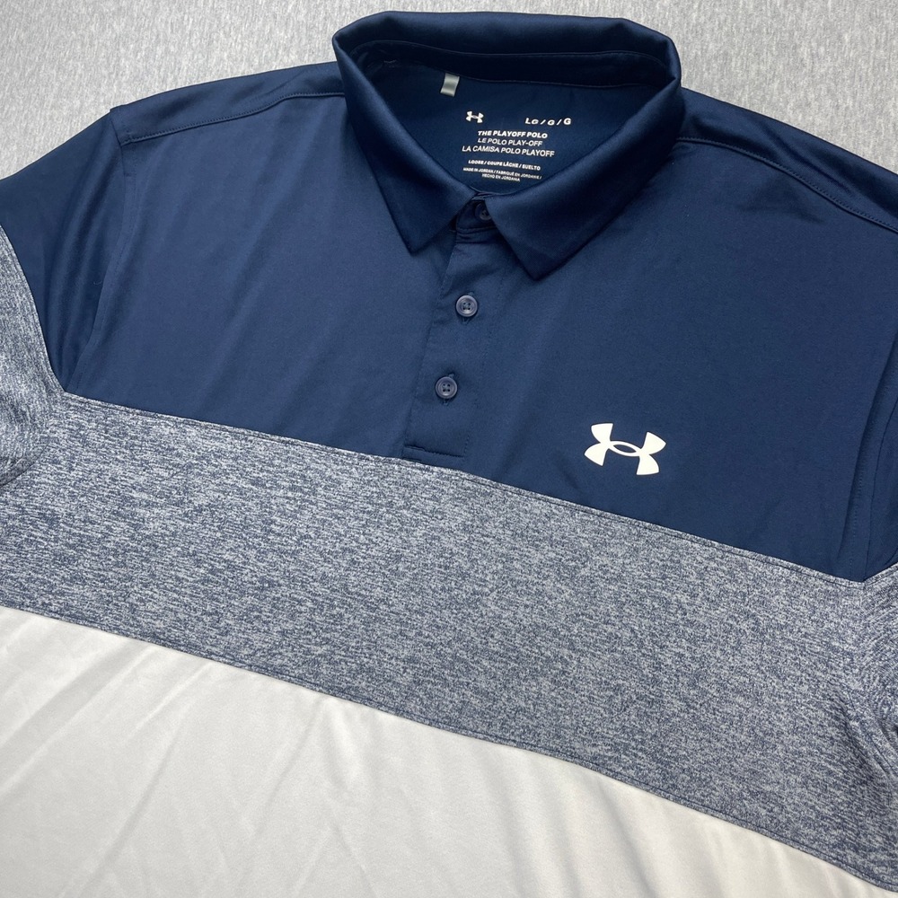Under Armour HeatGear Polo Shirt Mens Large Blue Space Dye Golf Performance